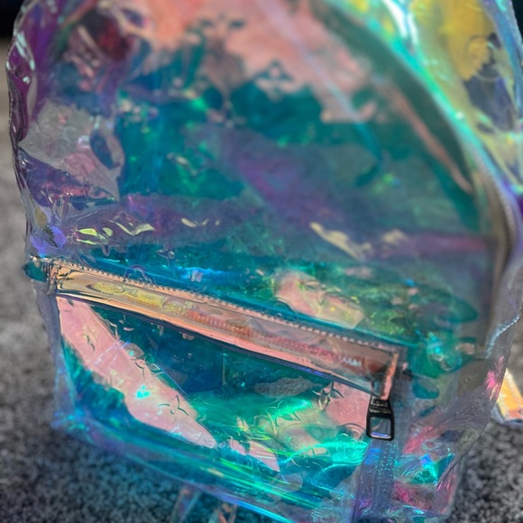 Clear Iridescent Holographic Fashion Mini Backpack - Blue/Pink - Picture 2 of 3